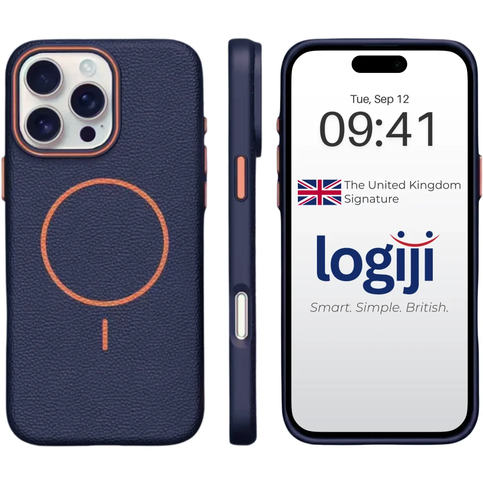 Logiji Ladera iPhone 14 Pro Kılıf - Vintage Deri Efektli Tasarım - MagSafe ile Uyumlu - Mavi