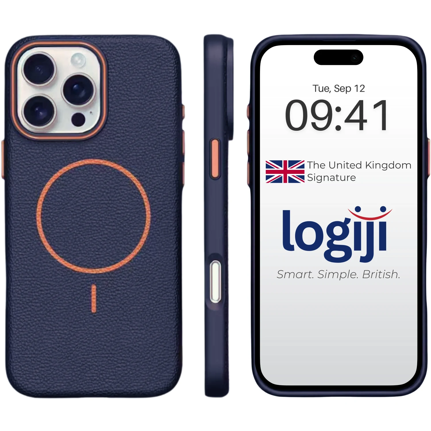 Logiji Ladera iPhone 15 Kılıf - Deri Görünümlü İnce Koruma - MagSafe ile Uyumlu - Koyu Mavi